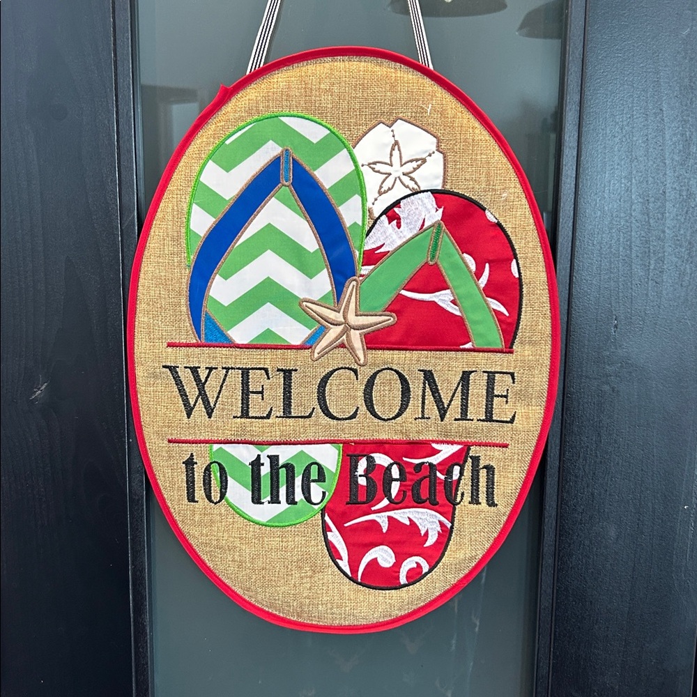Door Hanger Welcome To The Beach Flip Flops Applique New
